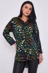 8Pcs Emerald Leopard Print Satin Oversized Shirt