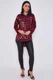 8pcs Wine Leopard Print Satin Oversized Shirt