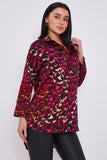 8pcs Wine Leopard Print Satin Oversized Shirt