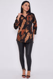 8Pcs Rust and Black Brushstroke Print Oversized Shirt