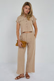 6Pcs Beige Pinstripe Linen Shirt and Trousers set