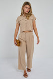 6Pcs Beige Pinstripe Linen Shirt and Trousers set