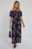 6Pcs Purple Tropical Floral Off-Shoulder Maxi Dress