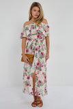 6Pcs Pink Tropical Floral Off-Shoulder Maxi Dress
