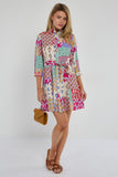 8Pcs Multicolour Patchwork Print Mini Shirt Dress