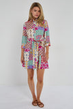 8Pcs Multicolour Patchwork Print Mini Shirt Dress