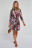 8Pcs Roses Print Quarter Sleeve Mini Shirt Dress