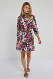 8Pcs Roses Print Quarter Sleeve Mini Shirt Dress