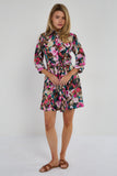 8Pcs Roses Print Quarter Sleeve Mini Shirt Dress