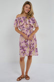 6Pcs Purple Iris Floral Off-Shoulder Miini Dress