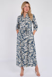 8Pcs Navy Leaf Print Maxi Shirt Dress