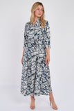 8Pcs Navy Leaf Print Maxi Shirt Dress
