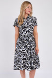 8Pcs Grey Printed Short Sleeve Midi Dress
