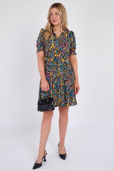 8Pcs Ditsy Floral Print Black Mini Dress