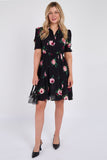 8Pcs Black Roses Print Mini Dress