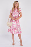 8Pcs Pink Swirl Print Frilled Hem Midi Dress