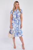 8Pcs Blue Swirl Print Frilled Hem Midi Dress