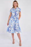 8Pcs Blue Swirl Print Frilled Hem Midi Dress