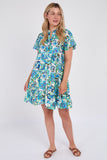 8Pcs Blue Bloom Ruffle Hem Mini Shirt Dress