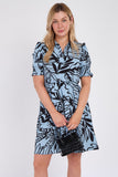 8Pcs Powder Blue Leaf Print Mini Dress