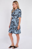8Pcs Powder Blue Leaf Print Mini Dress