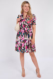 8Pcs Pink Roses Print Mini Dress