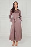 8Pcs Dusty Rose Taupe Velvety Satin Maxi Shirt Dress