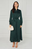 8Pcs Emerald Velvety Satin Maxi Shirt Dress