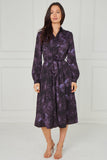8pcs Purple Leopard Smudge Print Midi Shirt Dress