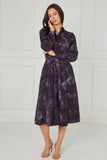 8pcs Purple Leopard Smudge Print Midi Shirt Dress