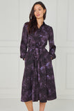 8pcs Purple Leopard Smudge Print Midi Shirt Dress