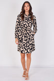 Love Sunshine Black Leopard Print Mini Shirt Dress Brunch Dress Casual Dress Dress with Pockets Dresses Everyday Dress Leopard Print Dress Long Sleeve Dress LS-5026 Workwear Dress
