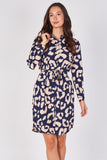 Love Sunshine Navy Leopard Print Mini Shirt Dress Brunch Dress Casual Dress Dress with Pockets Dresses Everyday Dress Leopard Print Dress Long Sleeve Dress LS-5026 Workwear Dress