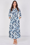 Love Sunshine Ivory Blue Botanical Print Tie Waist Maxi Dress Belted Dress Day to Night Long Sleeve Maxi Dress NEW IN Occasionwear Shirt Dress Teal