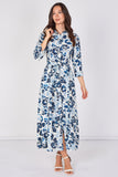 Love Sunshine Ivory Blue Botanical Print Tie Waist Maxi Dress Belted Dress Day to Night Long Sleeve Maxi Dress NEW IN Occasionwear Shirt Dress Teal
