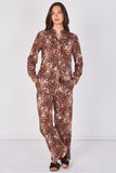 Love Sunshine Brown Leopard Print Velvety Shirt and Trouser Set Co ord sets LS-5002 LS-5002&9057 LS-9057