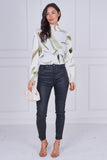 9pcs Sage Brushstroke Smocked High Neck Blouse
