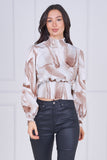 9pcs Sand Abstract Print Shirred Waist Top