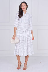 8Pcs White Contemporary Line Print Shirt Dress