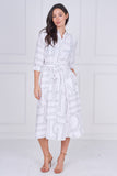 8Pcs White Contemporary Line Print Shirt Dress