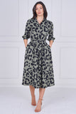 8pcs Khaki Leopard Print Half Sleeve Midi Shirt Dress
