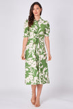 8Pcs Green Floral Print Tie Front Midi Dress