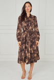 8pcs Brown Leopard Smudge Print Midi Shirt Dress