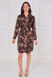 8Pcs Mocha Leopard Print Belted Shirt Dress