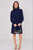 6Pcs Navy Shirred Neck Long Sleeve Dress