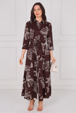 8Pcs Espresso Artisan Print Belted Midaxi Shirt Dress