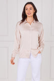 6Pcs Blush Beige Brushed Satin Oversized Shirt