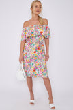 8Pcs White Floral Print Bardot Mini Dress