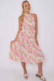 8Pcs Rainbow Leopard Print Halter Neck Midi Dress