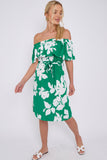 8Pcs Green Floral Print Bardot Mini Dress